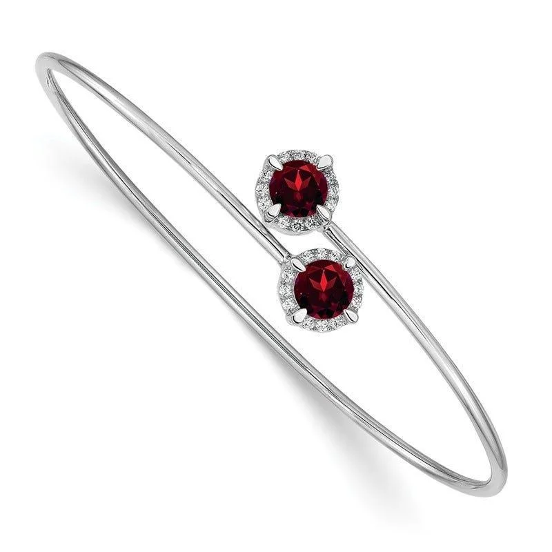 Bangles For Christmas Stockings-14k White Gold Garnet and Diamond Flexible Bangle