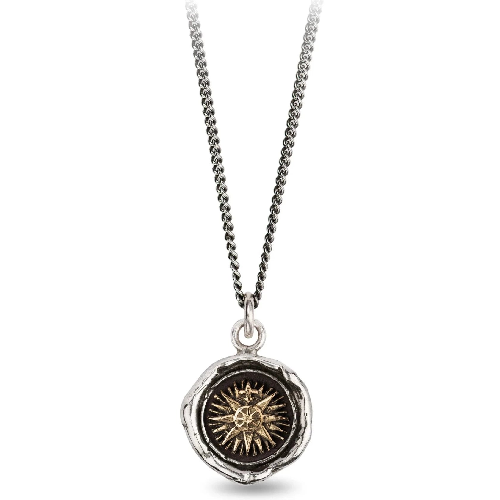 Classic Silver Pendant Necklaces For Formal Wear-Pyrrha 14K Yellow Gold on Sterling Silver "Direction" Talisman Pendant 18" Necklace