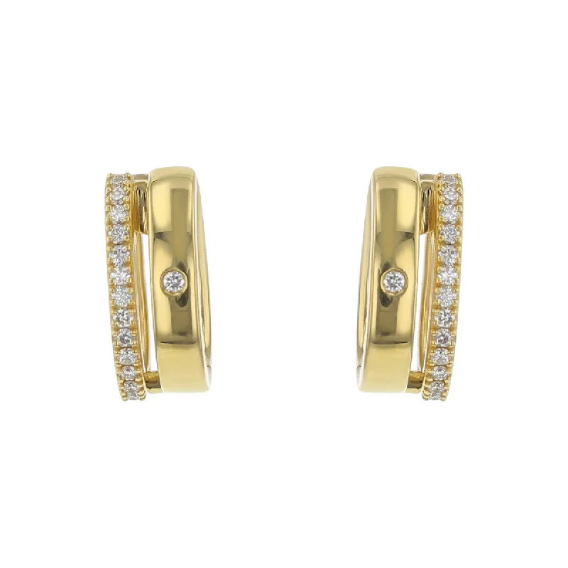 Handmade Gold Earrings For Special Occasions-Diamond Double Row Oval Hoop Earrings in 18K Gold