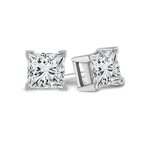 Elegant Pearl Drop Earrings-14 Karat White Gold 1.00 Ctw Princess Cut Lab Grown Diamond Stud Earrings