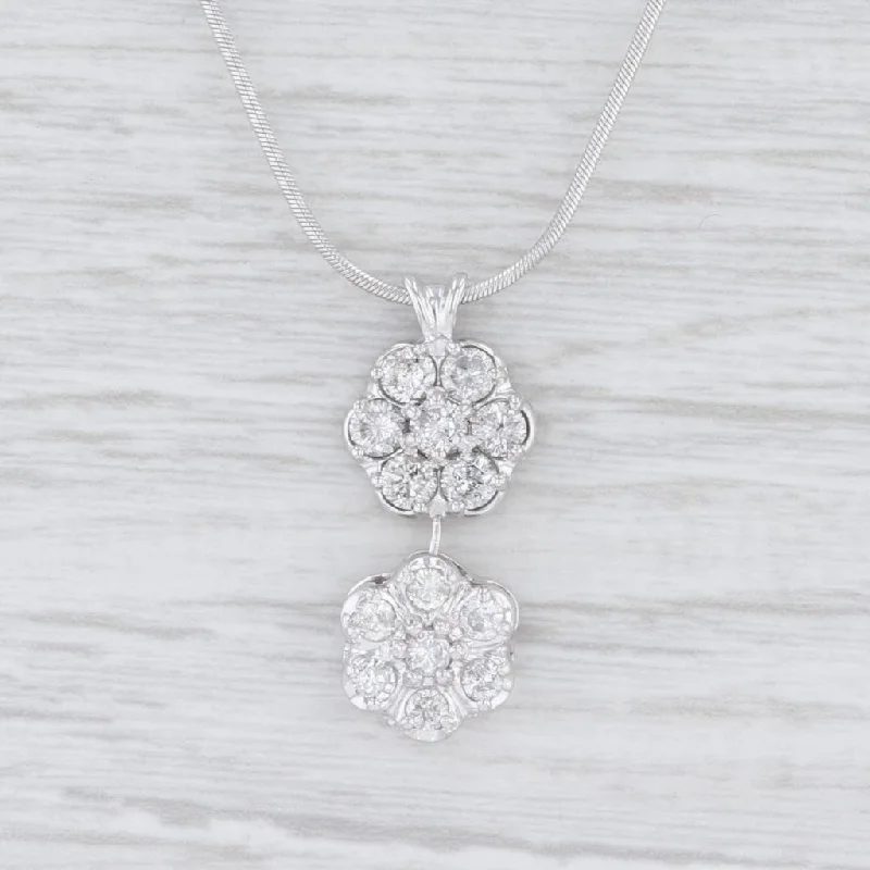 Layered Necklaces For Trendy Style-1.35ctw Diamond Flower Drop Pendant Necklace 14k White Gold 18" Snake Chain