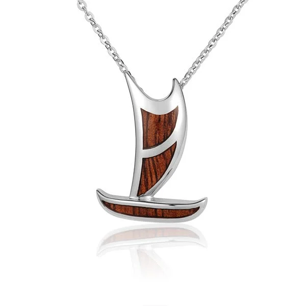 Beautiful Bead Necklaces For Summer Fashion-Sterling Silver Koa Wood Polynesian Voyaging Canoe Pendant 18" Necklace