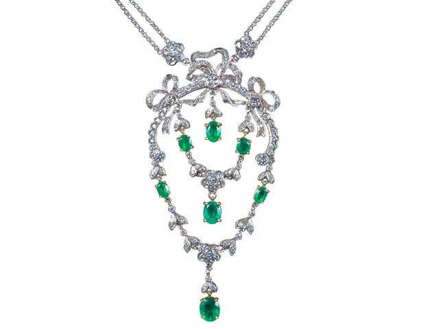 Classic Gold Chain Necklaces For Timeless Fashion-Emerald 4.34ct and Diamond 4.10ct Edwardian Necklace 18K White Gold