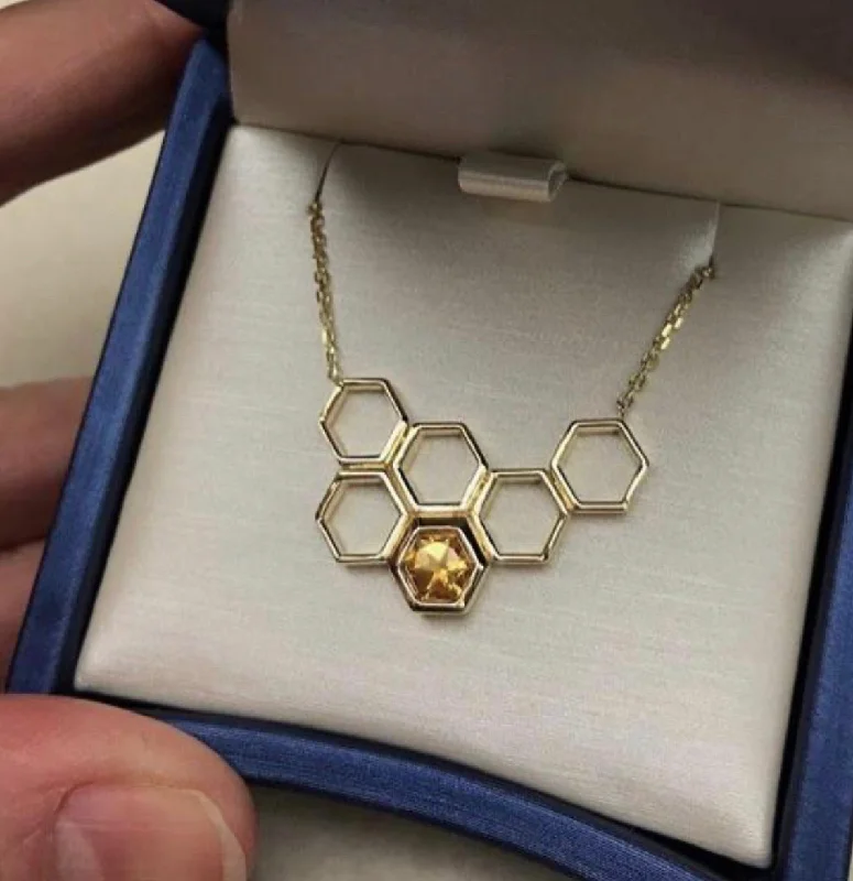 Stunning Heart Necklaces For Special Occasions-Honeycomb Necklace - Yellow Gold