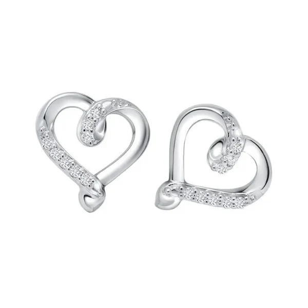 Stunning Gemstone Earrings For Weddings-Kissing Heart Diamond Earrings in Sterling Silver