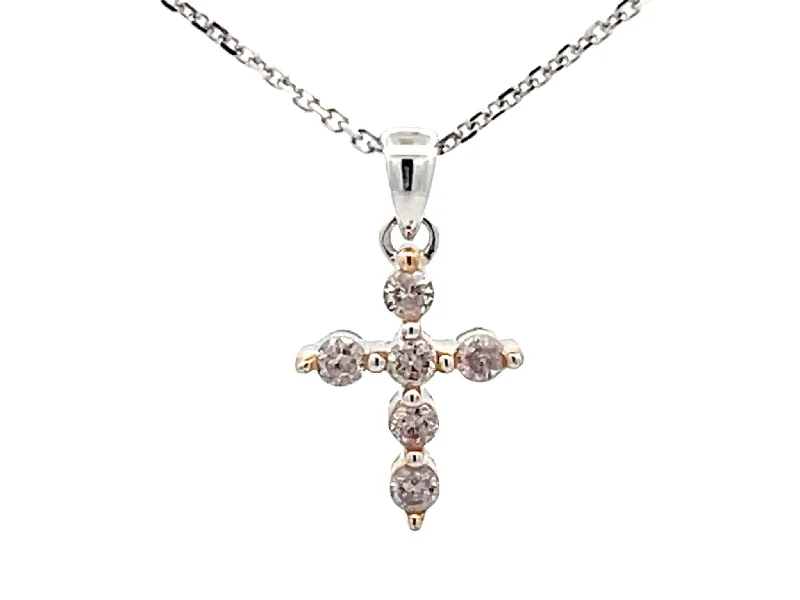 Elegant Crystal Pendant Necklaces For Special Events-Small Diamond Cross Necklace 18k White Gold