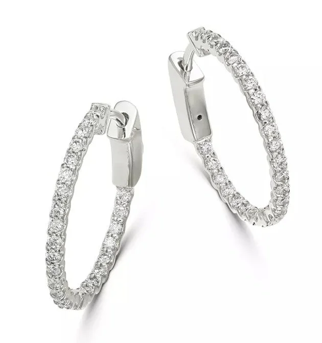 Minimalist Silver Earrings For Work Style-14K White Gold 1/2ct Inside-Out Diamond Hoop Earrings