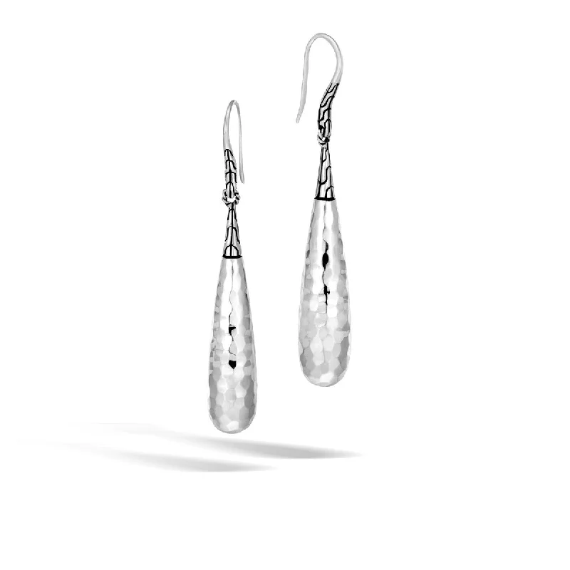 Elegant Earrings For Bridesmaids Gifts-Classic Chain Hammered Silver Drop Earrings