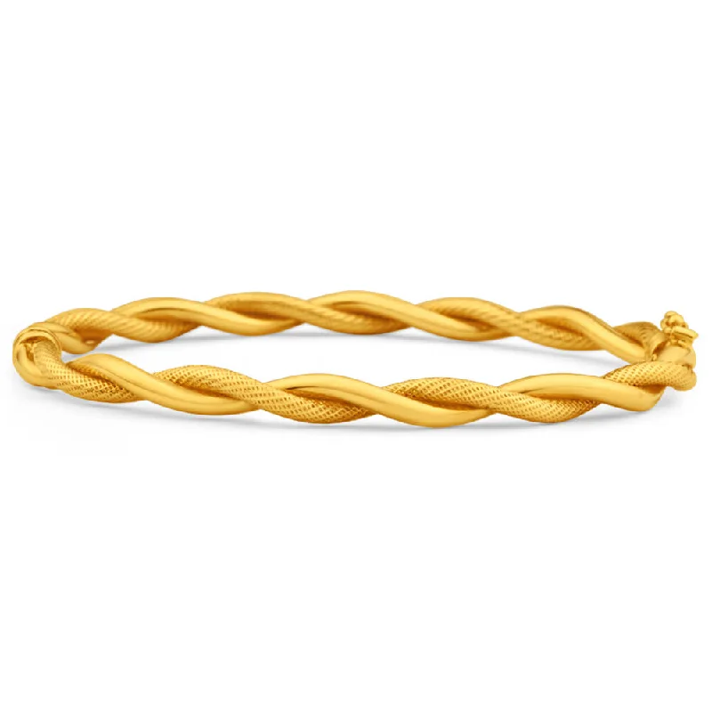 Bangles With Textured Finish-9ct Yellow Gold Twist Oval Bangle