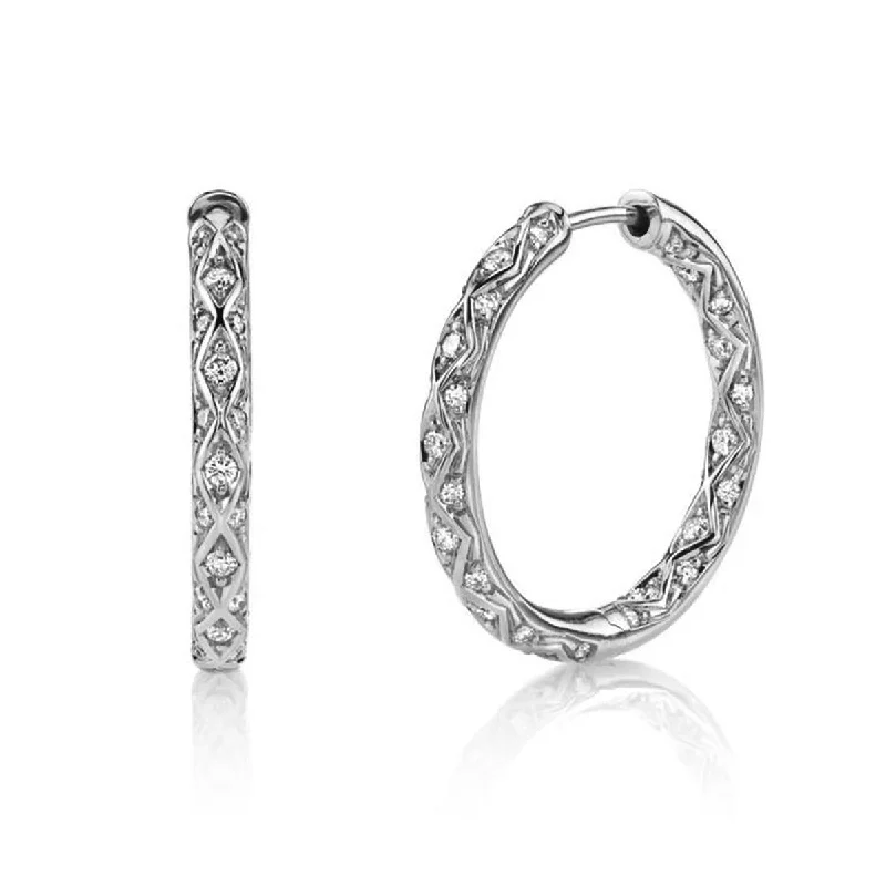 Designer Earrings For Fashionable Style-Criss Cross Artisan Pave Hoop Earrings