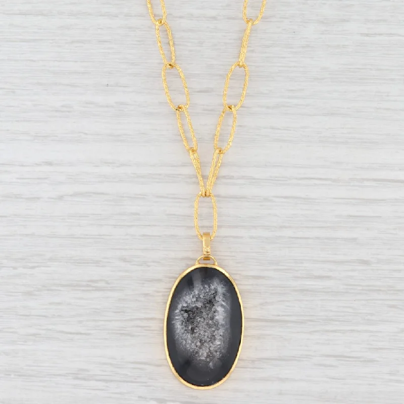 Statement Long Chain Necklaces For Bold Fashion-New Nina Nguyen Druzy Geode Quartz Pendant Necklace Sterling Gold Vermeil 20.5"