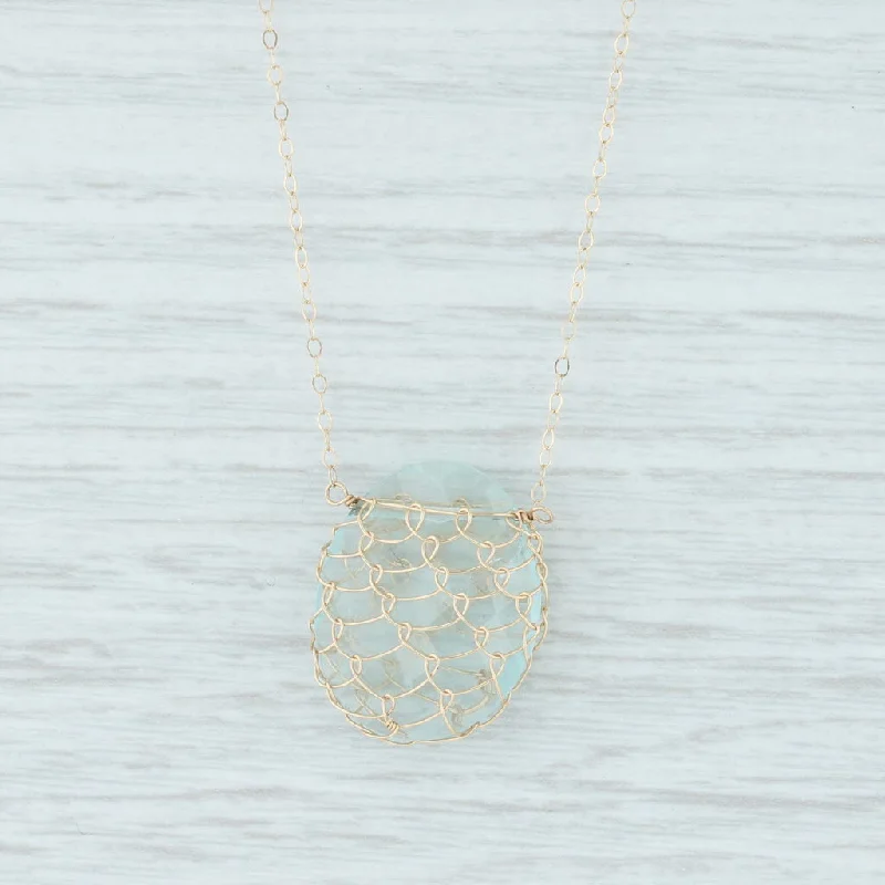 Silver Necklaces For Everyday Wear-Aquamarine Net Pendant Necklace 14k Gold 17.75” Cable Chain Nordstrom