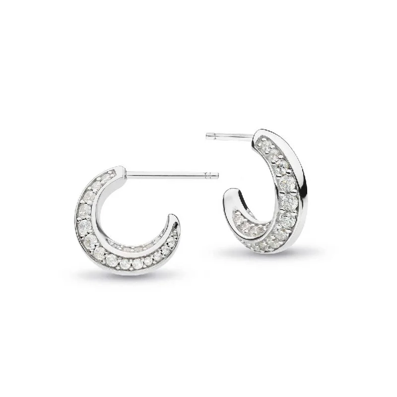 Sleek Silver Earrings For Daily Wear-Bevel Cirque CZ Pavé Semi-Hoop Earrings, Sterling Silver