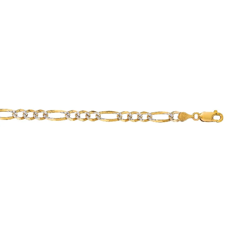 Bracelets In Gold-14kt Gold 20" Yellow Finish Diamond Cut Classic Pave Figaro Bracelet PAVE120-20