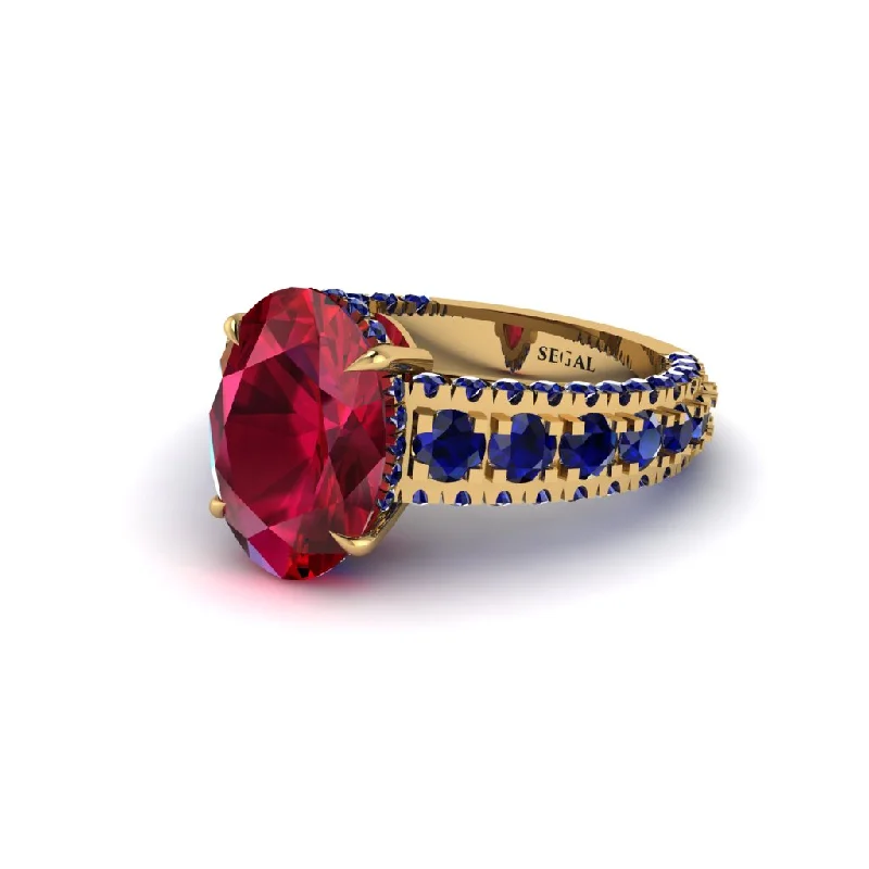 Elegant Gemstone Engagement Rings For Brides-4ct Oval Cut Ruby Pave Engagement Ring - Selah No. 70