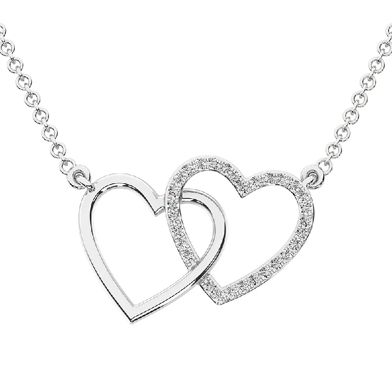 Elegant Pendant Necklaces For Bridesmaids-10K White Gold 1/10 Ct.Tw. Diamond Interlinked Heart Necklace