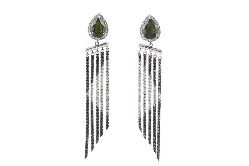 Stunning Drop Earrings For Evening Party-14k White Gold 2.53ctw Diamond Black Diamond Diopside Earrings