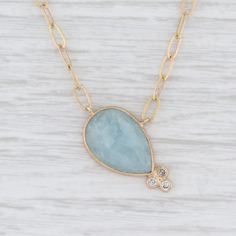 Fashionable Choker Necklaces For Summer-New Nina Nguyen Lily Gold Pendant Necklace Druzy Aquamarine Diamond 18k Gold 17"