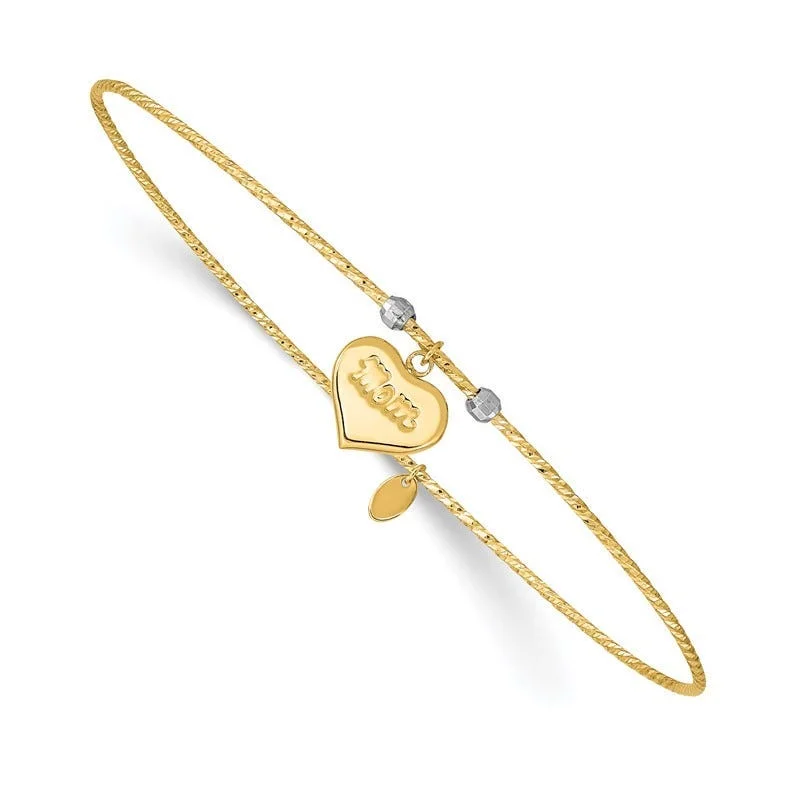 Bangles For Bold Statement-14K Two-tone Diamond-Cut Heart w/Mom Bangle