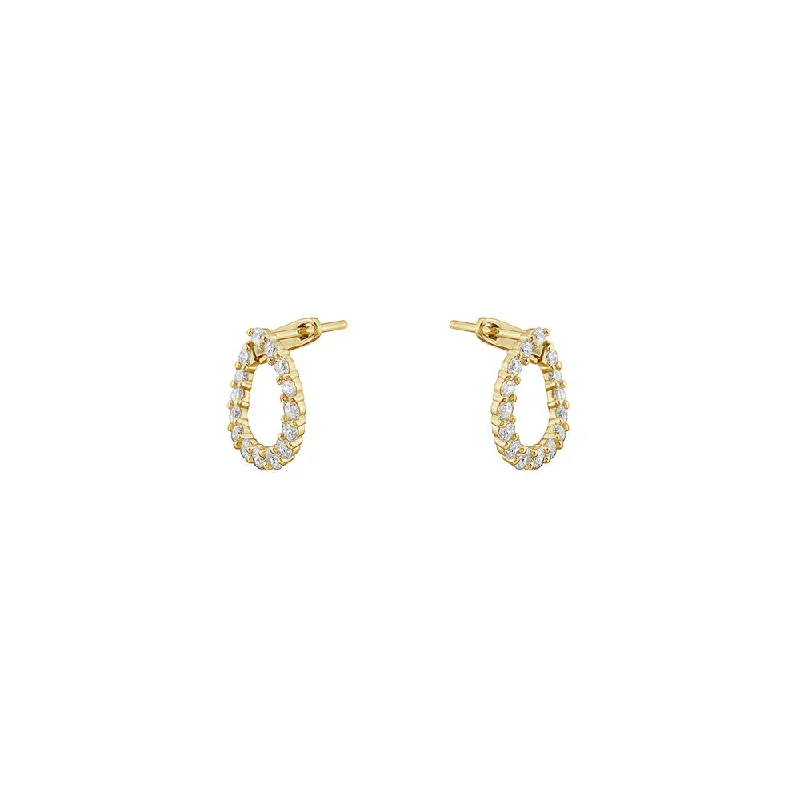 Classic Crystal Earrings For Wedding Style-14 Karat Yellow Gold Front Facing Diamond Hoops