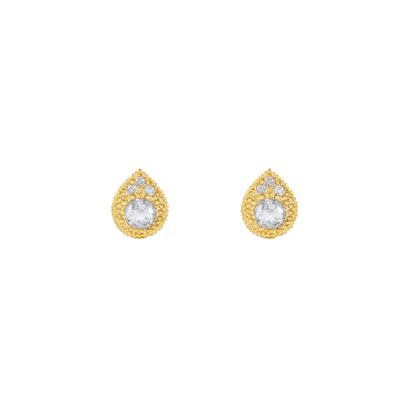 Handmade Earrings For Vintage Style-14 Karat Yellow Gold MINN Stud earring with White Sapphires