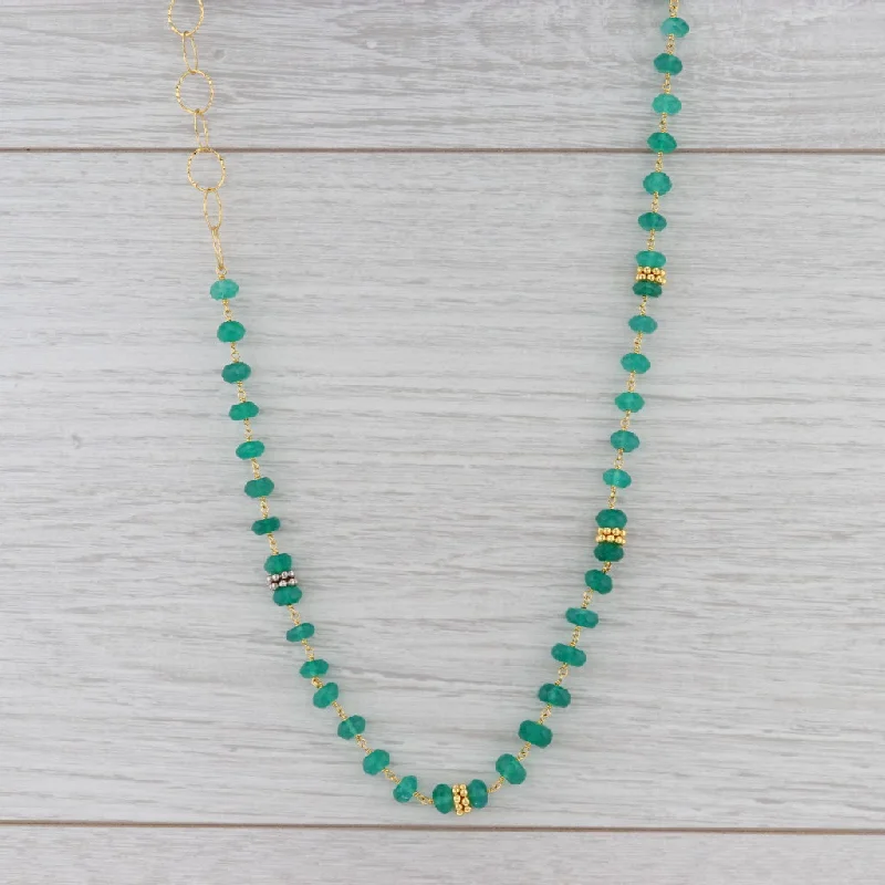 Classic Silver Necklaces For Timeless Fashion-New Nina Nguyen Green Onyx Bead Necklace Melody Chain Sterling Gold Vermeil