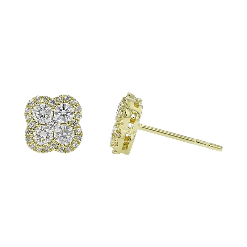 Bold Gold Earrings For Fashion Forward-Diamond Clover Stud Earrings