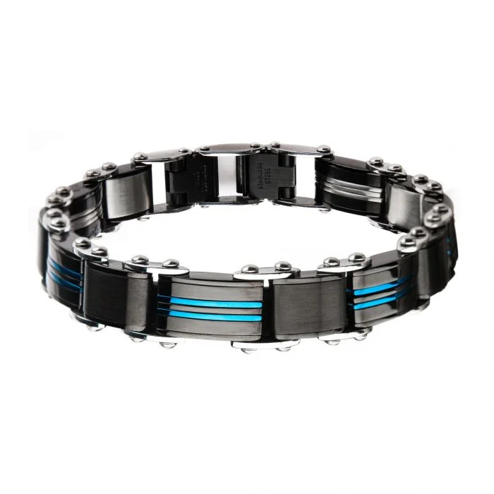 Bracelets With Artistic Features-Black & Blue Steel Reversible Bracelet