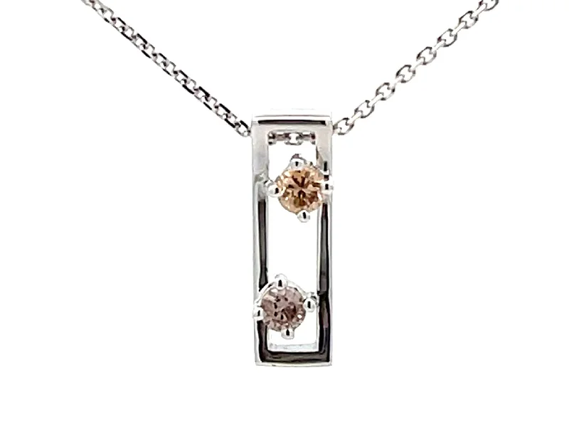 Colorful Gemstone Pendant Necklaces For Fashion Forward-Two Champagne Diamond Rectangular Pendant Necklace 18k White Gold