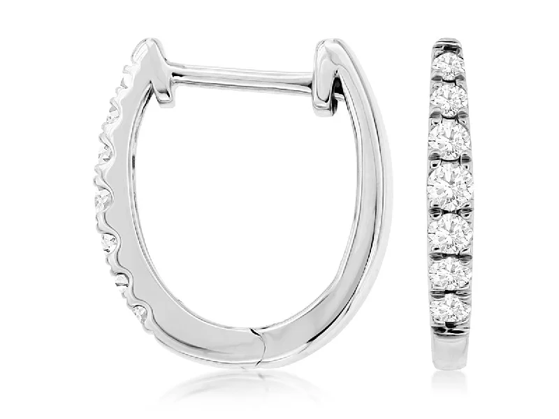 Simple Silver Earrings For All Day Wear-14k White Gold 0.25ctw Diamond Hoop Earrings