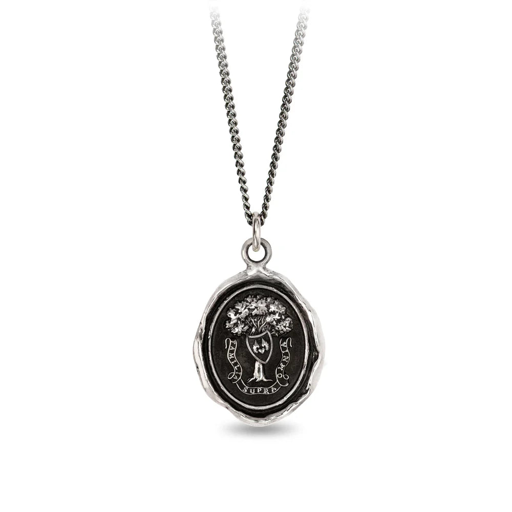 Elegant Crystal Chain Necklaces For Weddings-Pyrrha Sterling Silver "Family above All" Talisman Pendant 18" Necklace