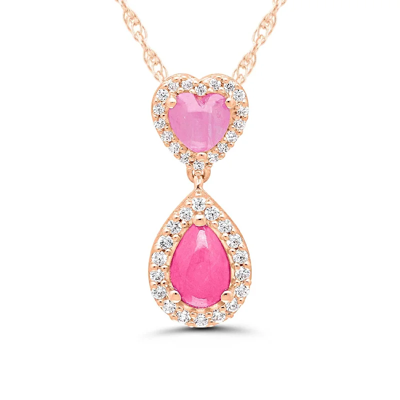 Statement Bar Necklaces For Bold Looks-ROSE GOLD FASHION DROP NECKLACE WITH PINK SAPPHIRES AND DIAMONDS, .14 CT TW