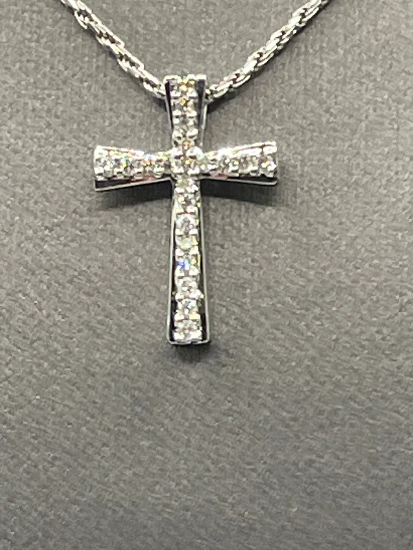 Customizable Gold Necklaces For Personal Touch-Ladies 14 Karat Solid White Gold Diamond Cross Necklace