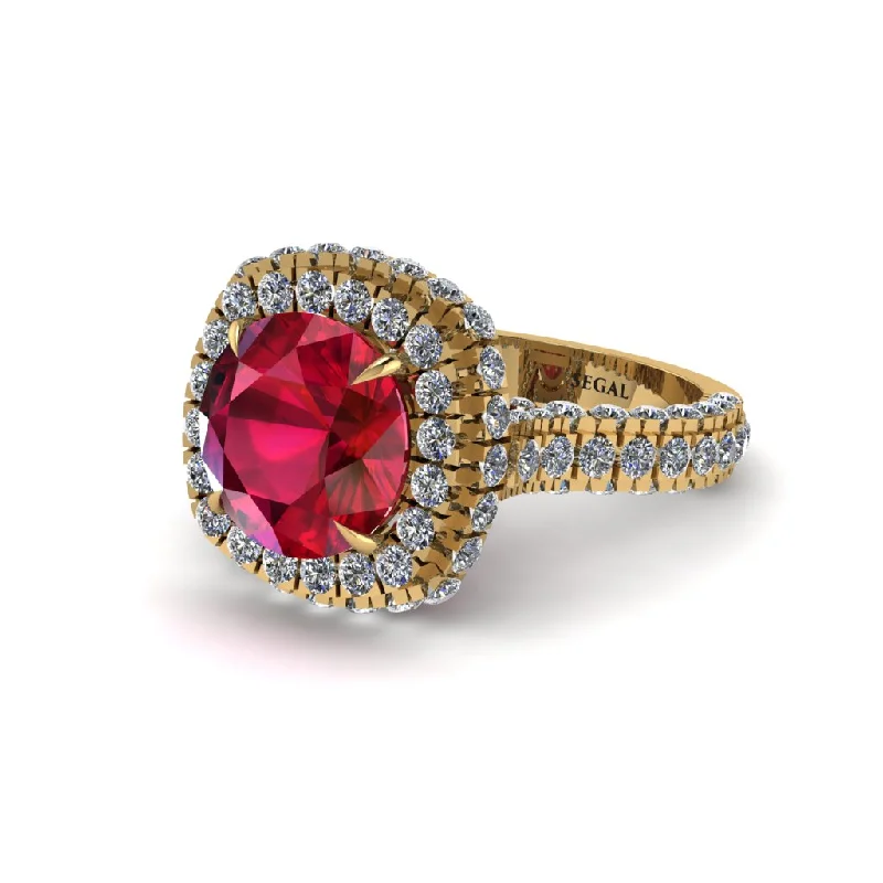 Unique Customizable Engagement Rings For Brides-Ruby Pave Double Halo Engagement Ring - Eve No. 10