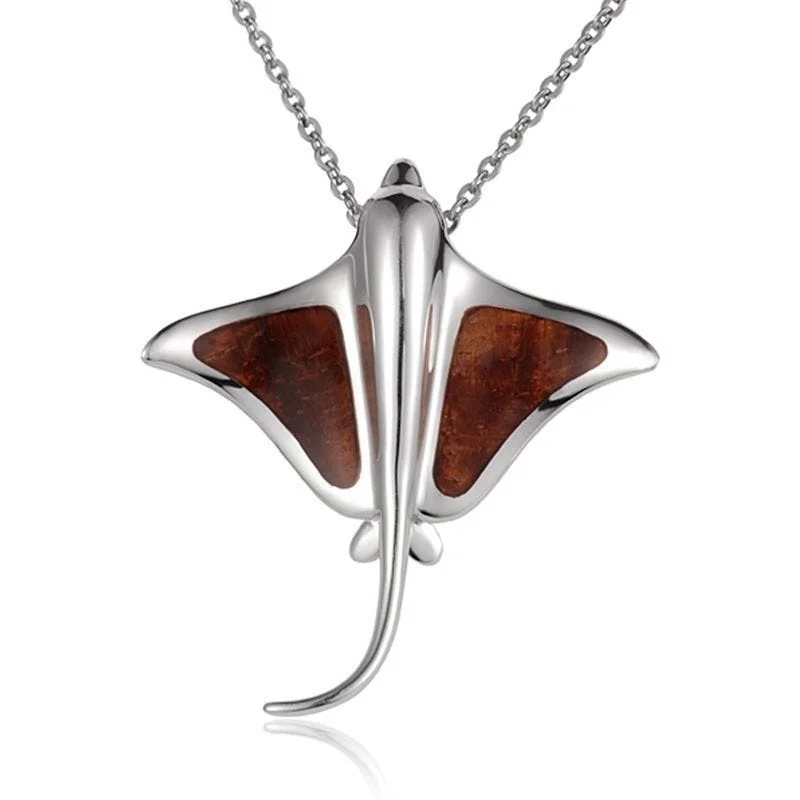 Minimalist Silver Chain Necklaces For Subtle Elegance-Sterling Silver Koa Wood Stingray Pendant18" Necklace