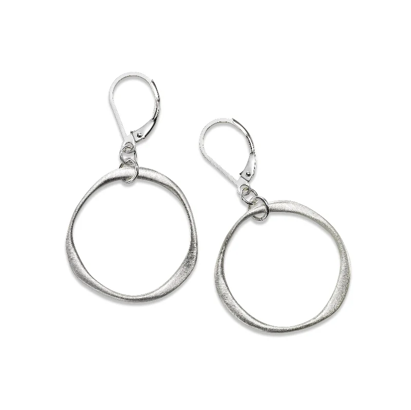 Designer Earrings For Fashionable Style-Organic Open Circle Dangle Earrings, Sterling Silver