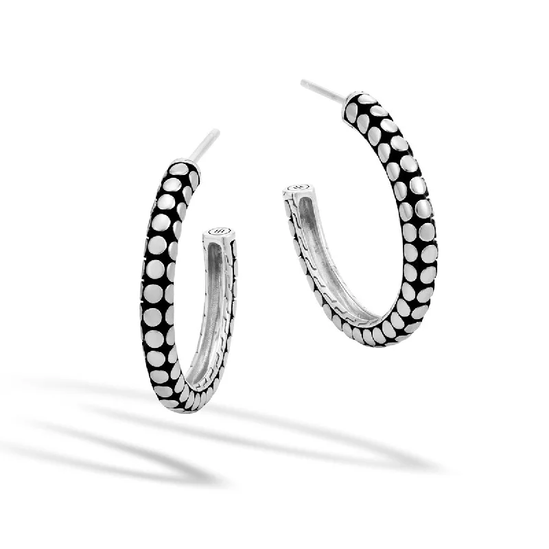 Affordable Hoop Earrings For Fashion Lovers-Dot Silver Medium Hoop Earrings