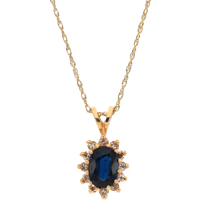 Classic Bead Necklaces For Everyday Fashion-14K Yellow Gold Sapphire and Diamond Necklace