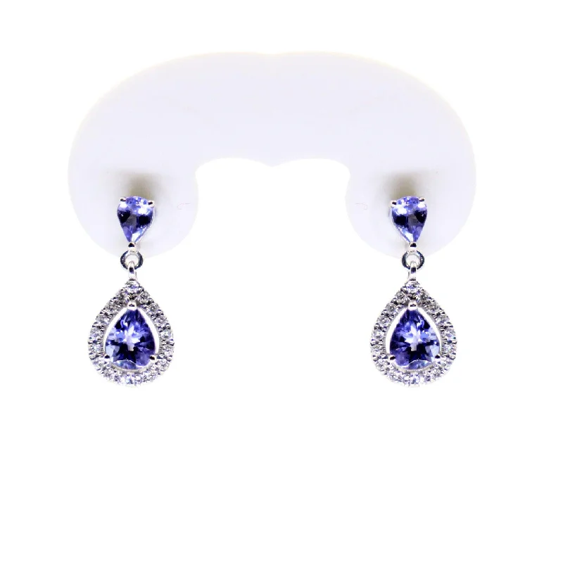 Stylish Hoop Earrings For Casual Looks-14kt White Gold Pear Tanzanite and Diamonds Drop Earrings