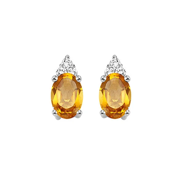 Trendy Chain Drop Earrings For Unique Style-10K White Gold Citrine Diamond Stud Earrings