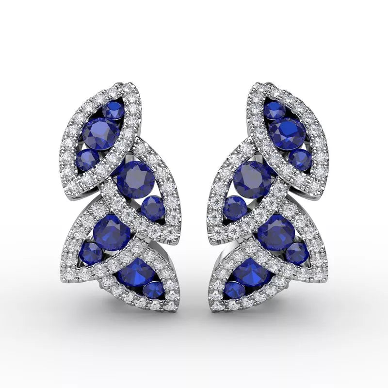 Trendy Resin Drop Earrings For Fashion Lovers-Fana Dramatic Sapphire and Diamond Leaf Earrings