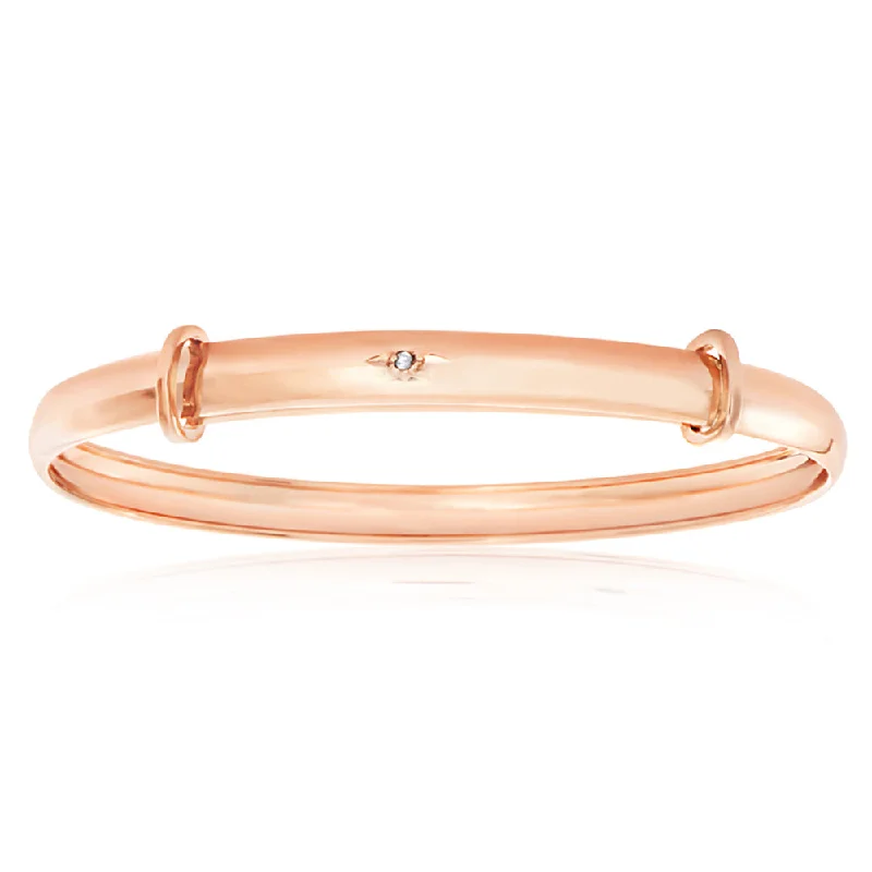 Bangles With Artistic Features-9ct Rose Gold Diamond Set Expandable Baby Bangle