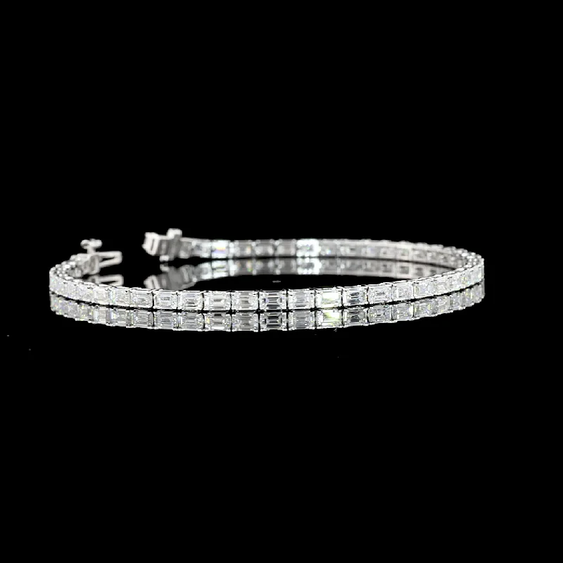 Bracelets With Birthstone Gems-14K White Gold Lab Grown Emerald Diamond Tennis Bracelet BC1060