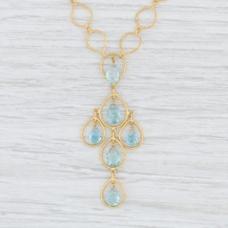 Gorgeous Crystal Chain Necklaces For Elegant Looks-Marie Helene de Taillac Aquamarine Briolette Necklace 18k 22k Yellow Gold 18"