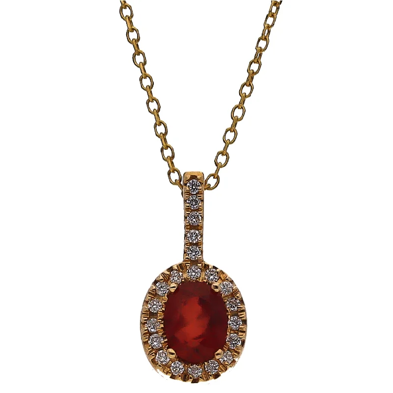 Statement Charm Necklaces For Personalized Style-14K Yellow Gold Oval Ruby with Diamond Halo Pendant Necklace