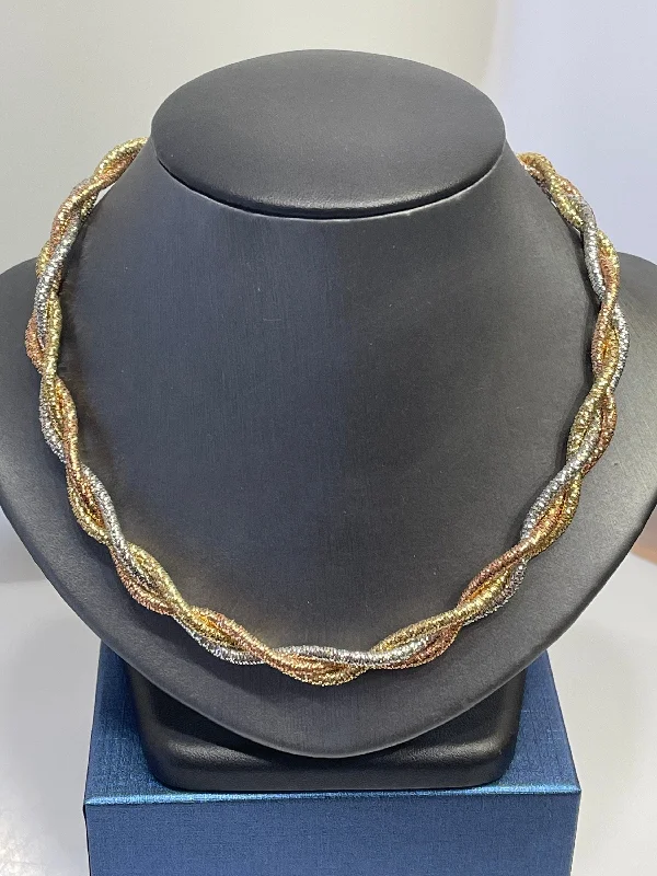 Classic Rope Necklaces For Timeless Fashion-14 Karat Tri-Color Gold Braided Stretch Mesh Necklace