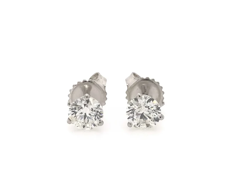 Simple Everyday Earrings For Casual Looks-14k White Gold 1.02ctw Diamond Stud Earrings