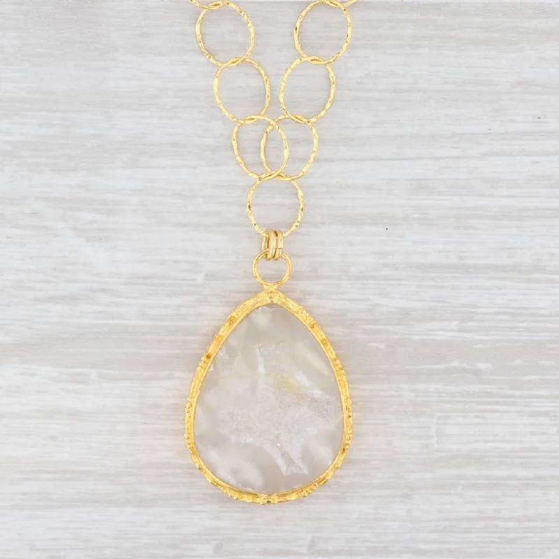 Modern Chain Necklaces For Trendy Style-New Nina Nguyen Druzy Quartz Agate Pendant Necklace 19" Sterling Silver 22k Gold