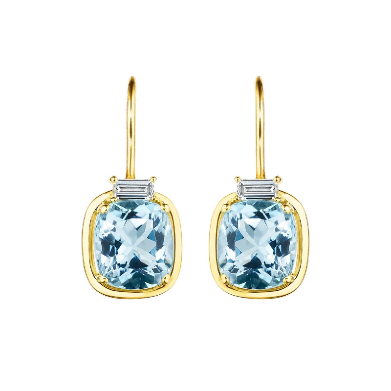 Modern Hoop Earrings For Trendy Looks-Diamond Baguette and Aquamarine Drop Earrings