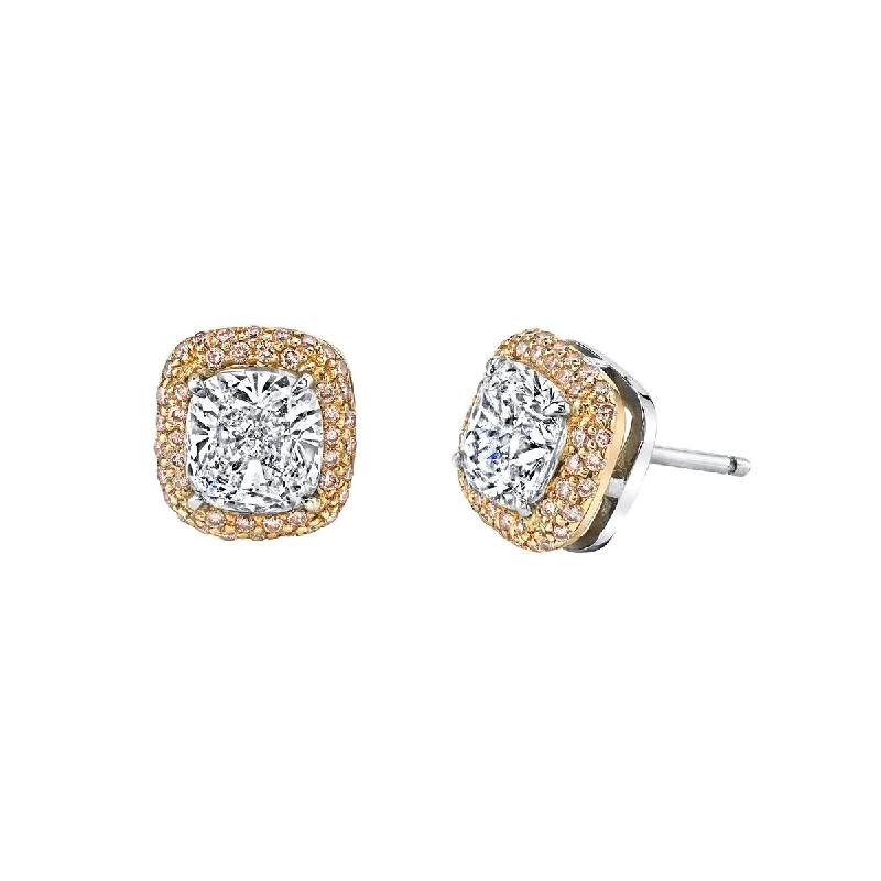 Crystal Earrings For Elegant Style-Kotlar Cushion and Pink Diamond Halo Stud Earrings